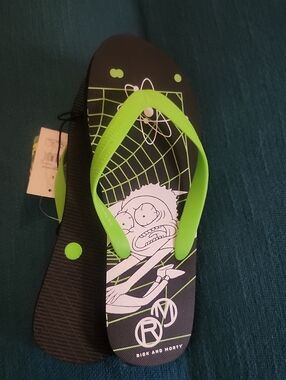 Rick And Morty Neon Green & Black Cartoon Flip Flops